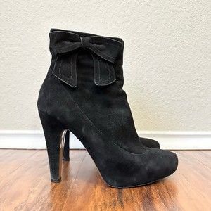 COACH Aubrie Bow Ankle Boots Bootie Black Suede ITALY MADE